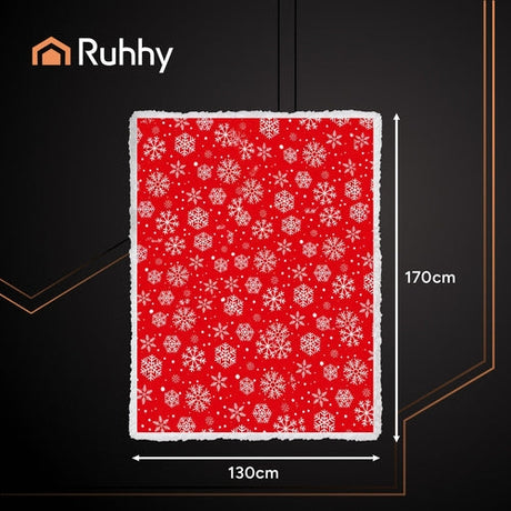 Julpläd 130x170 cm dubbelsidig snöflinga lammpäls vit/röd