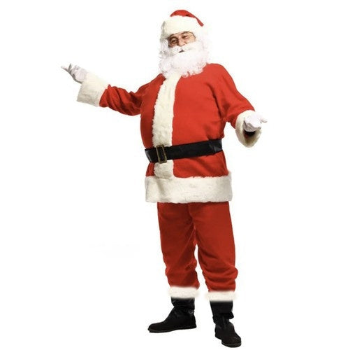 Jultomtedräkt herr 13-delars set velour med skägg peruk säck