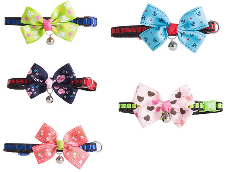 Justerbart katt- och hundhalsband 24–34 cm med bjällra rosett
