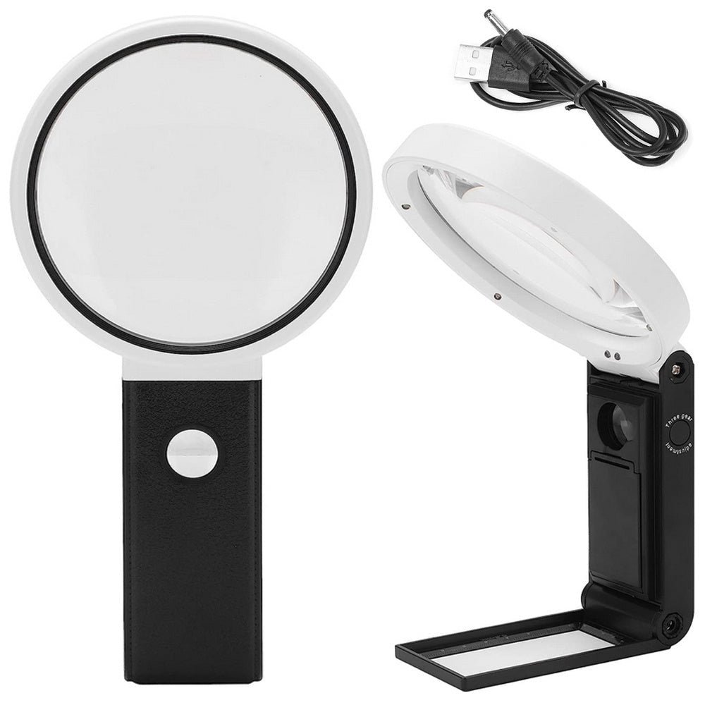 Juwelörlupp 10x/25x med LED och UV-ljus samt skala svart/vit