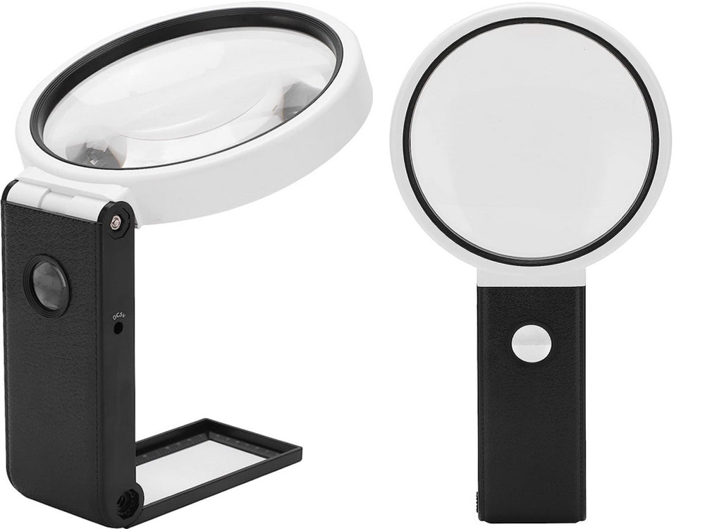 Juwelörlupp 10x/25x med LED och UV-ljus samt skala svart/vit
