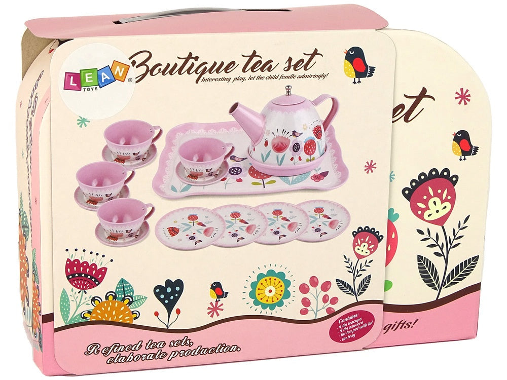 Kaff- och teservis leksak i trunk 18 delar rosa, 3+ år