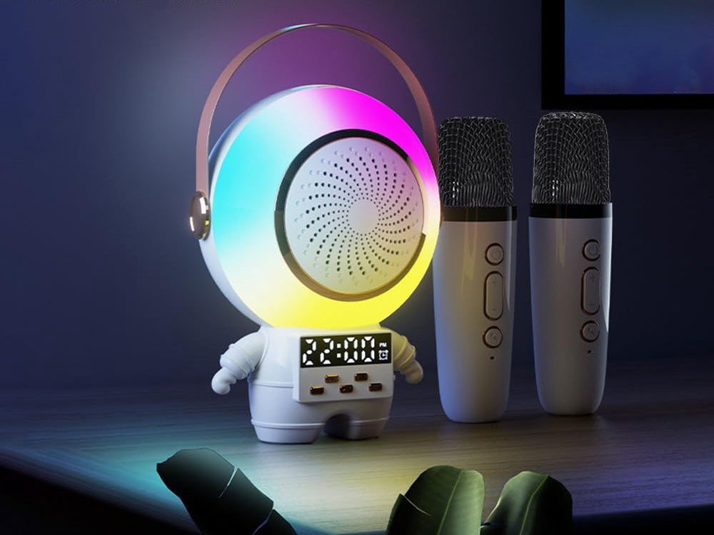 Karaokeanläggning Bluetooth-högtalare med LED och 2 trådlösa mikrofoner