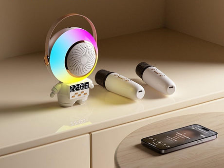 Karaokeanläggning Bluetooth-högtalare med LED och 2 trådlösa mikrofoner