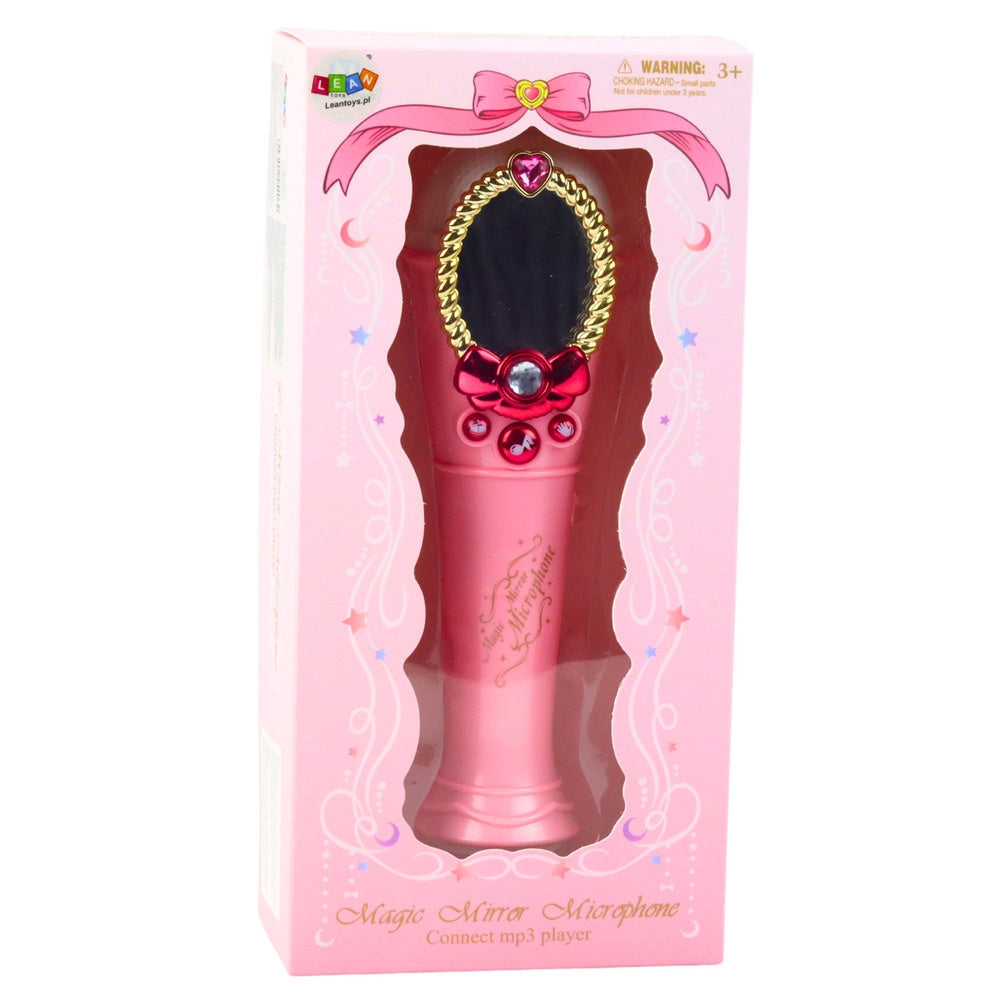 Karaoke-spegel med mikrofon rosa, ljus- och ljudeffekter, USB/MP3