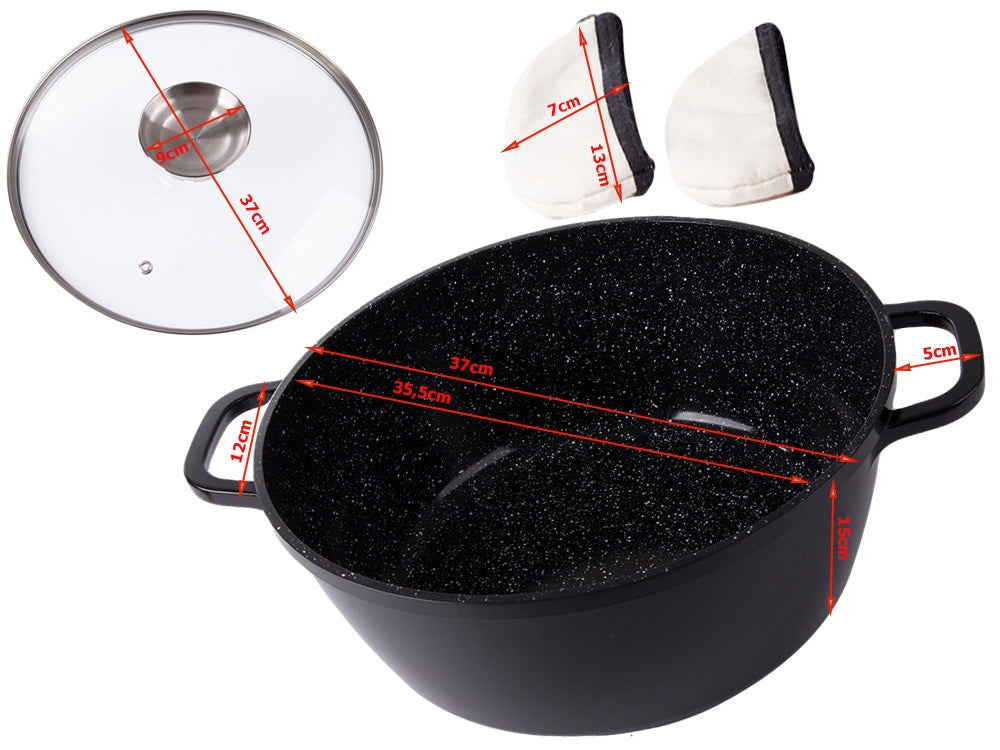 Kastrull 12,6 L med glaslock aromatiser gjuten alu non-stick