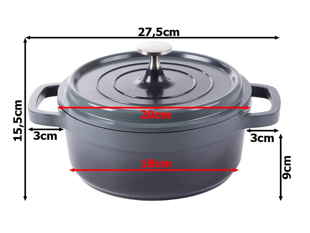 Kastrull med lock 2,2 L gjuten aluminium non-stick grå induktion