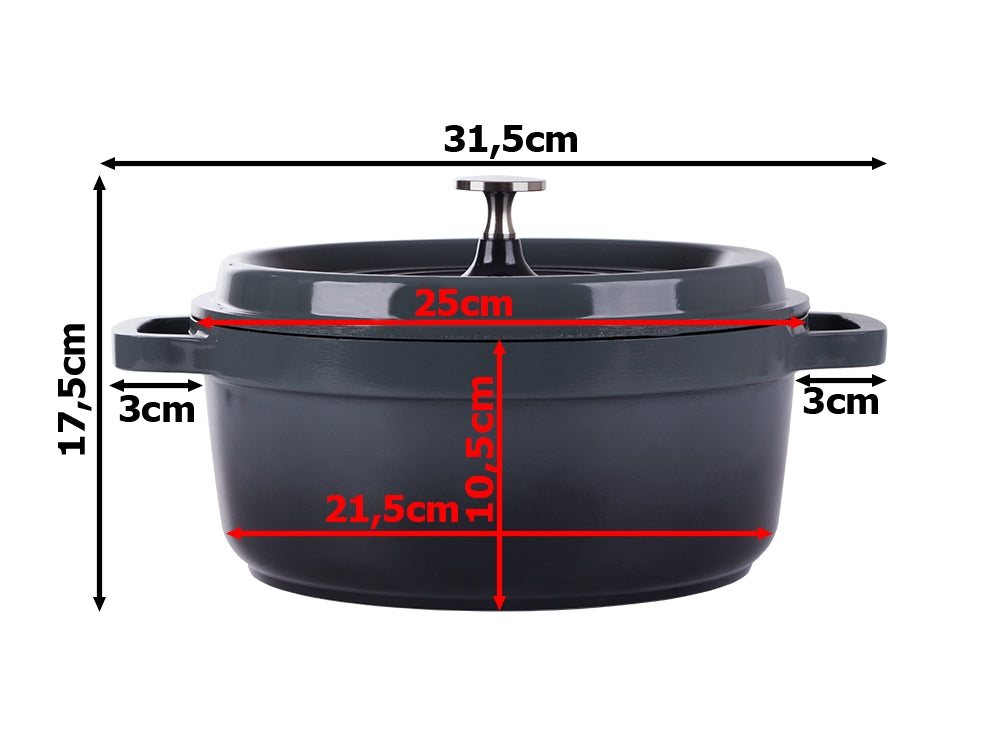 Kastrull med lock 4 L gjuten aluminium non-stick, grå, induktion/ugn