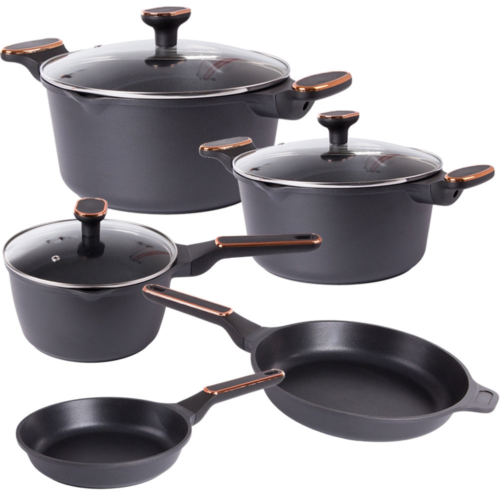 Kastrull- och grytset gjuten aluminium non-stick, för induktion, svart