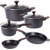 Kastrull- och grytset gjuten aluminium non-stick, för induktion, svart