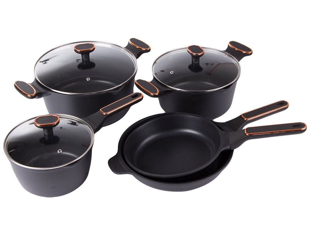 Kastrull- och grytset gjuten aluminium non-stick, för induktion, svart