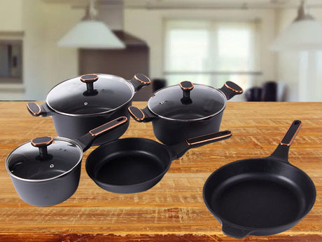 Kastrull- och grytset gjuten aluminium non-stick, för induktion, svart