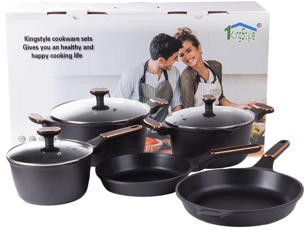 Kastrull- och grytset gjuten aluminium non-stick, för induktion, svart