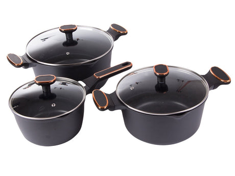 Kastrull- och grytset gjuten aluminium non-stick, för induktion, svart