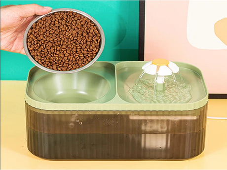 Kattfontän 3 l med metallskål 300 ml USB grön inkl filter