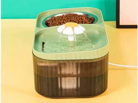Kattfontän 3 l med metallskål 300 ml USB grön inkl filter