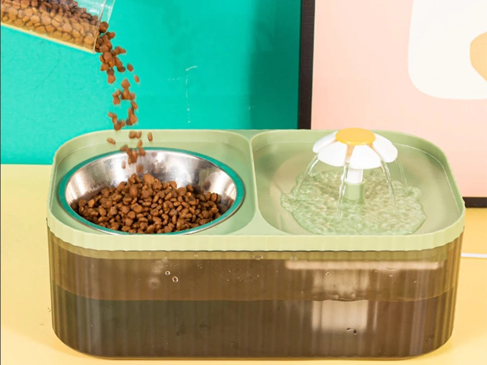 Kattfontän 3 l med metallskål 300 ml USB grön inkl filter