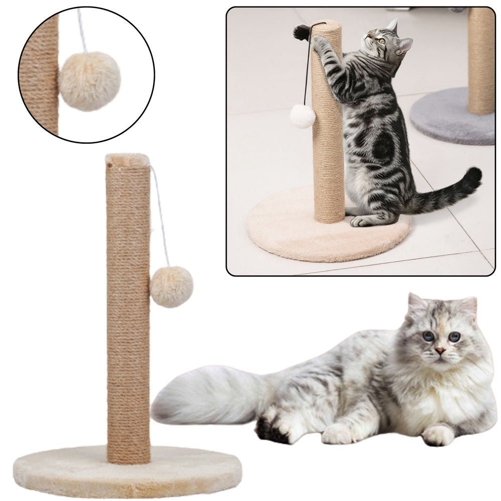 Kattklösställning torn 40 cm sisal med pom-pom, ljusbrun