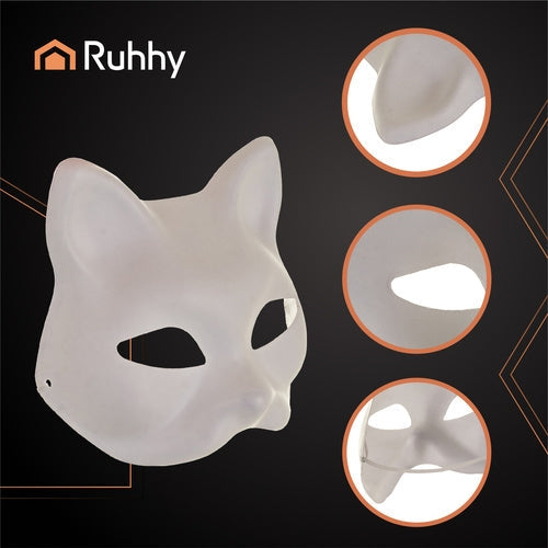 Kattmasker DIY vita i pappersmassa 10-pack med gummiband 17x18 cm