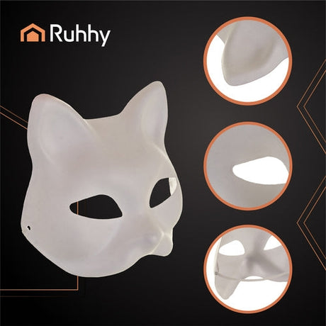 Kattmasker DIY vita i pappersmassa 10-pack med gummiband 17x18 cm