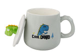 Keramikmugg dinosaurie 350 ml med lock, metallsked och handtag