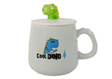 Keramikmugg dinosaurie 350 ml med lock, metallsked och handtag
