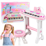 Keyboard för barn 37 tangenter med mikrofonstativ, pall, notställ, MP3