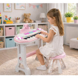 Keyboard för barn 37 tangenter med mikrofonstativ, pall, notställ, MP3