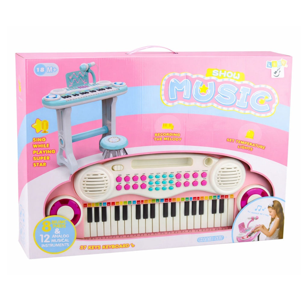 Keyboard för barn 37 tangenter med mikrofonstativ, pall, notställ, MP3