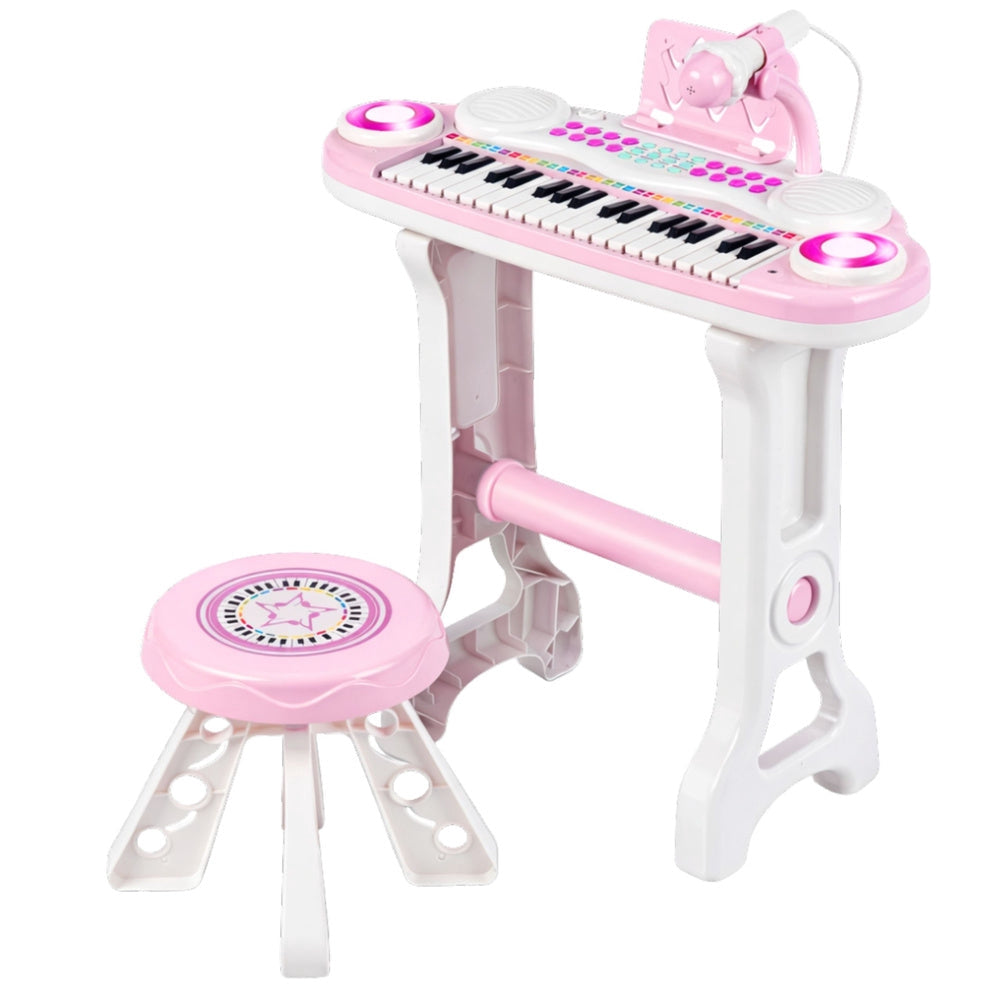 Keyboard för barn 37 tangenter med mikrofonstativ, pall, notställ, MP3