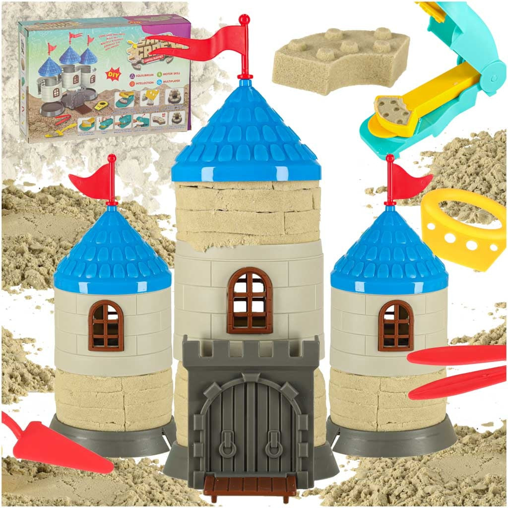 Kinetisk byggsand set 750 g med slottsdelar och verktyg, 3+