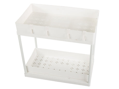 Kökshylla i plast med 2 utdragbara hyllplan och 4 krokar vit
