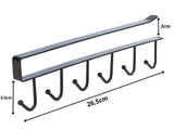 Kökskroklist under skåp 6 krokar metall svart 26,5 cm utan borrning