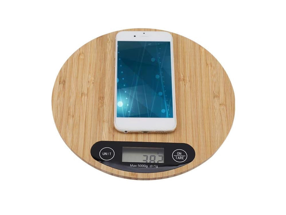 Köksvåg bambu 5 kg 1 g LCD-display 20x20 cm inkl 2x AA