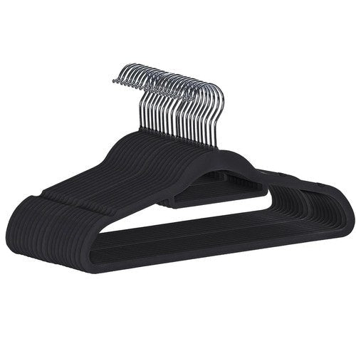 Klädhängare velour svart 20-pack med 360° svängbar krok