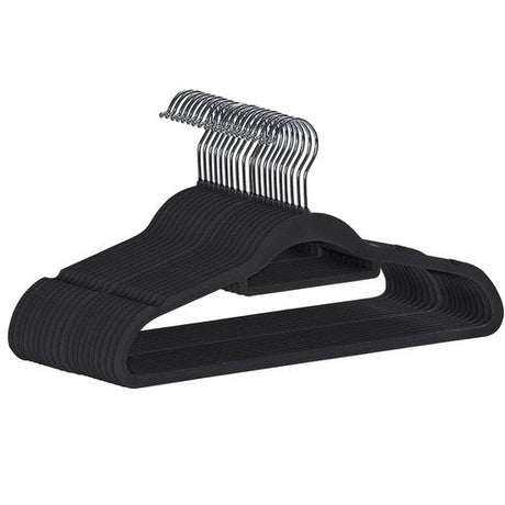 Klädhängare velour svart 20-pack med 360° svängbar krok