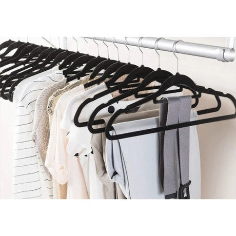 Klädhängare velour svart 20-pack med 360° svängbar krok