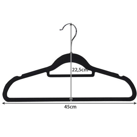 Klädhängare velour svart 20-pack med 360° svängbar krok
