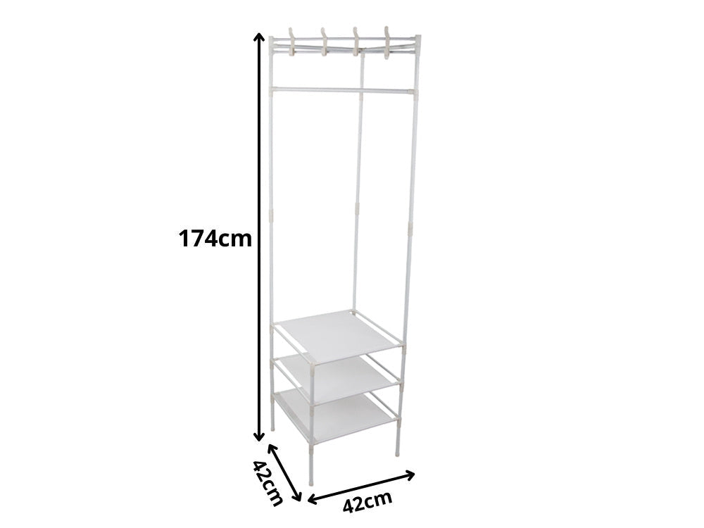 Klädställning hörnmodell med 3 skohyllor och 4 krokar vit 174 cm