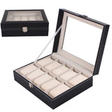 Klockbox för 10 klockor i PU-läder med fönster 26x20,5x7,5 cm