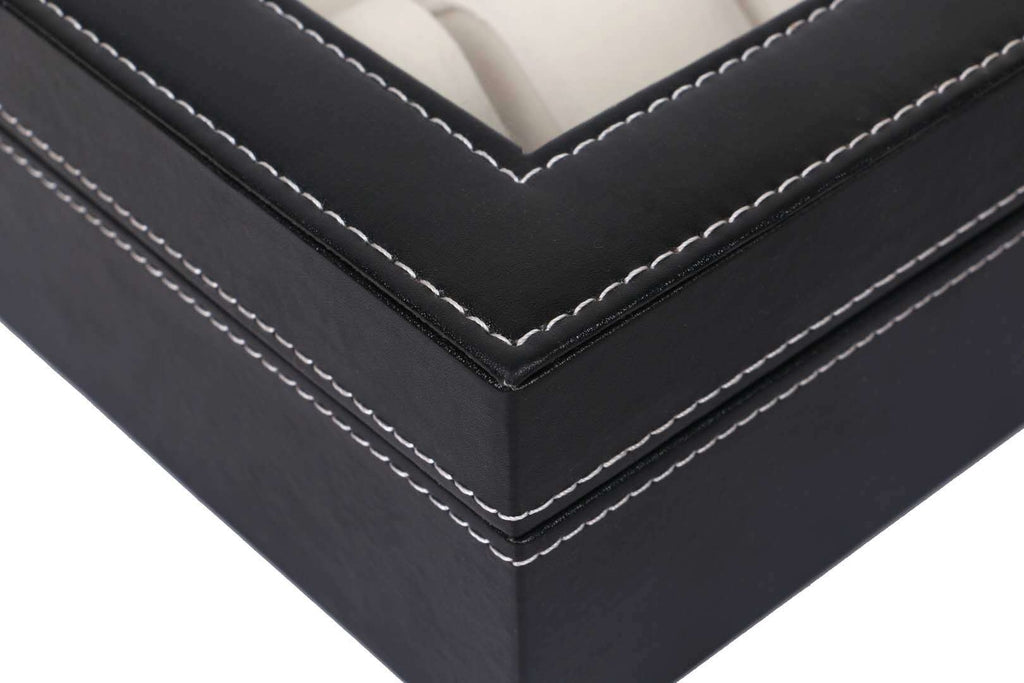 Klockbox för 10 klockor i PU-läder med fönster 26x20,5x7,5 cm