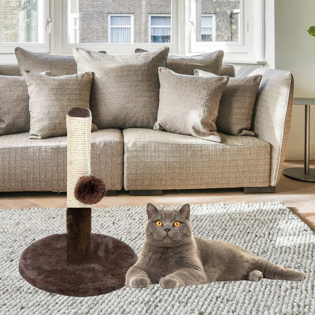 Klösträd katt 40 cm lågt med sisalrep och hängande rep mörkbrun