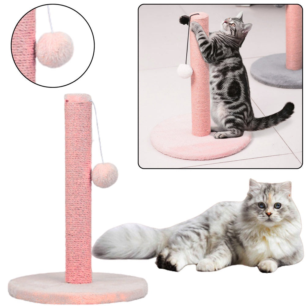 Klösträd katt 40 cm med sisal och hängande pompom, rosa