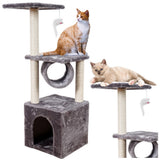 Klösträd katt XL 107 cm med hus, tunnel och plattformar sisal/plysch