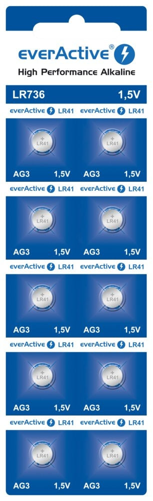 Knappcellsbatteri LR41/LR736/AG3 1,5V alkaliskt 10-pack
