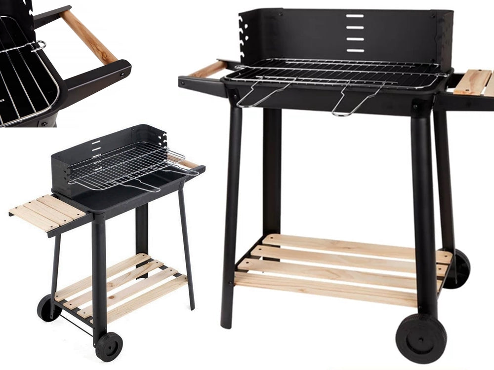 Kolgrill med justerbart grillgaller 5 nivåer hyllor och hjul 84x78x42
