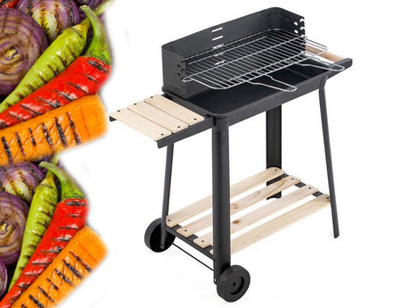 Kolgrill med justerbart grillgaller 5 nivåer hyllor och hjul 84x78x42