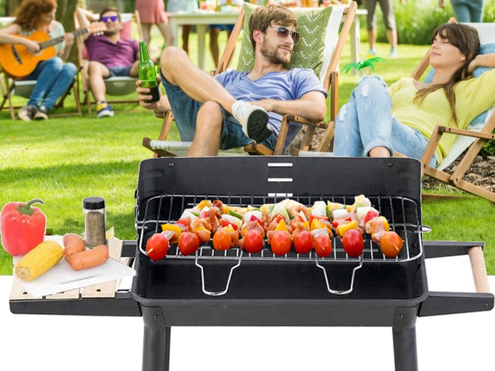 Kolgrill med justerbart grillgaller 5 nivåer hyllor och hjul 84x78x42