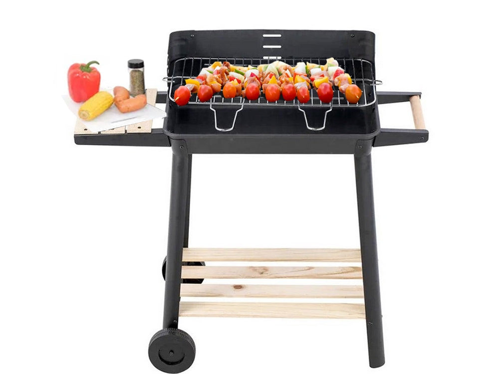 Kolgrill med justerbart grillgaller 5 nivåer hyllor och hjul 84x78x42