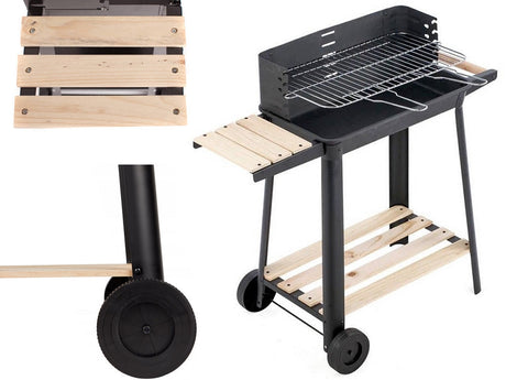 Kolgrill med justerbart grillgaller 5 nivåer hyllor och hjul 84x78x42
